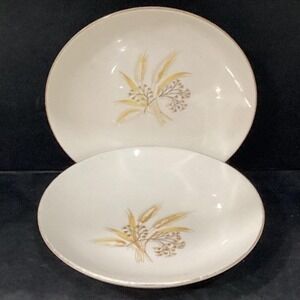 VTG HOMER LAUGHLIN GOLDEN WHEAT THISTLE RHYTHM SHAPE 2 COUPE SOUP BOWLS *